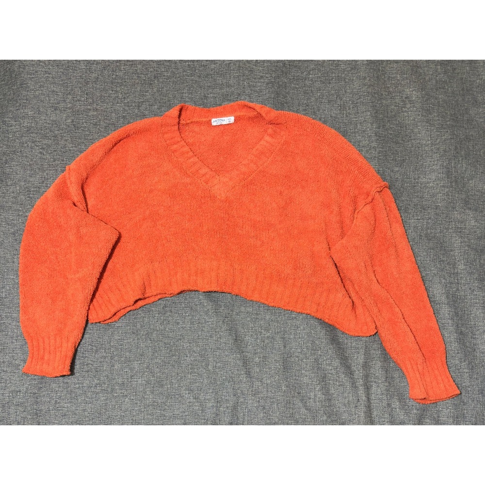 Arizona Womens XXXL Sweater Orange Chenille V-Neck Cropped Knit